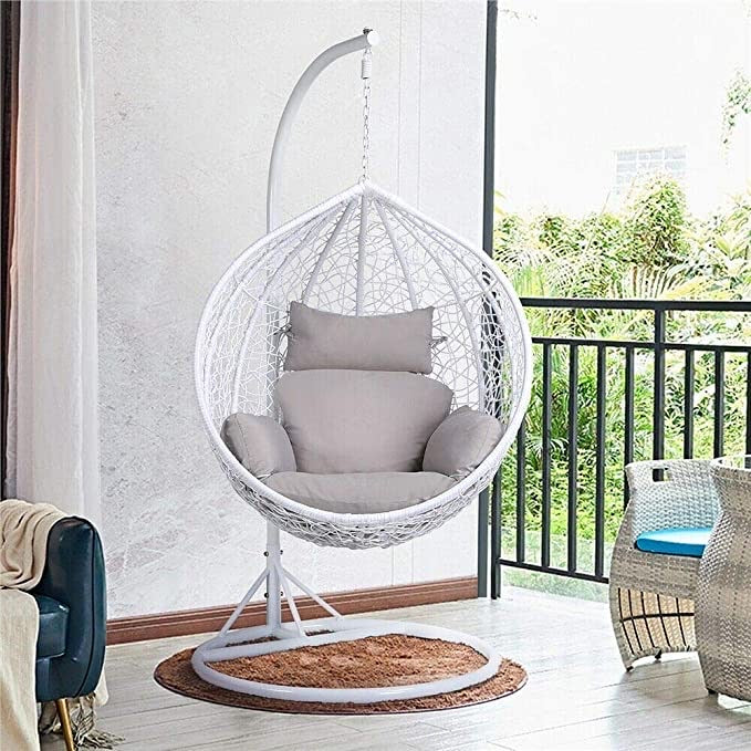 Hindoro Single Seater Swing Chair with Stand Cushion Hook Outdoor