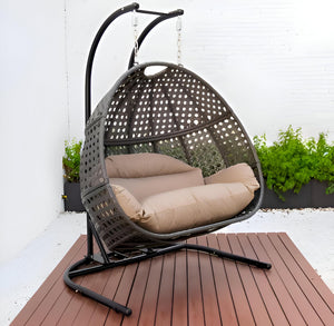 Hindoro Outdoor Furniture Double Seater Hanging Swing (Dark Brown with U stand)