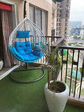 Hindoro Swing Chair(White and Blue) with Stand,Cushion(Blue Colour) & Hook-Outdoor/Indoor/Balcony/Garden/Patio (Standard, White &Blue)