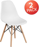 Hindoro 2 Pack White Plastic Dining Chairs Set with Wooden Legs