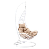 Hindoro Outdoor Balcony Spoon White Swing Chair with Stand and Beige Cushion